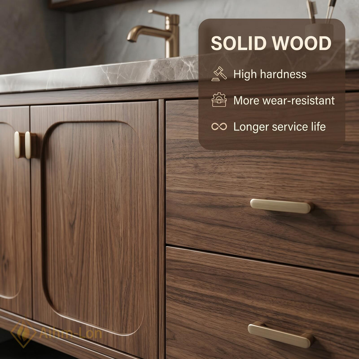 60''-96'' Double Bathroom Vanity with Sink Mid-Century Modern Dark Walnut Solid Base