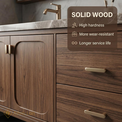 60''-96'' Double Bathroom Vanity with Sink Mid-Century Modern Dark Walnut Solid Base