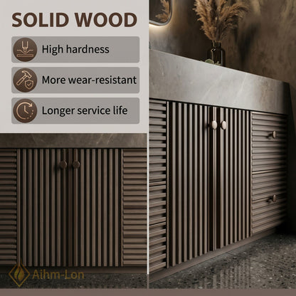 76''-96'' Double Bathroom Vanity with Sink Dark Stone Finish Slatted Panels Countertop