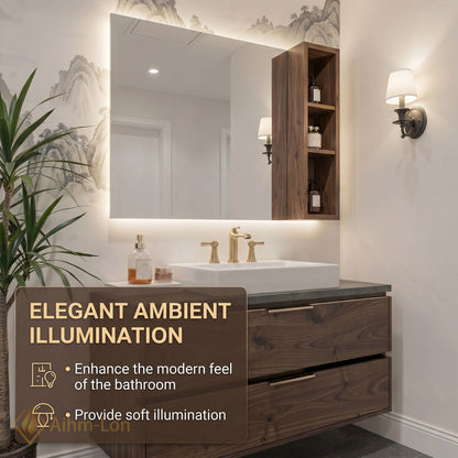 36''-64'' Modern Bathroom Vanity with Sink Floating Dark Wood Grain Smart Mirror