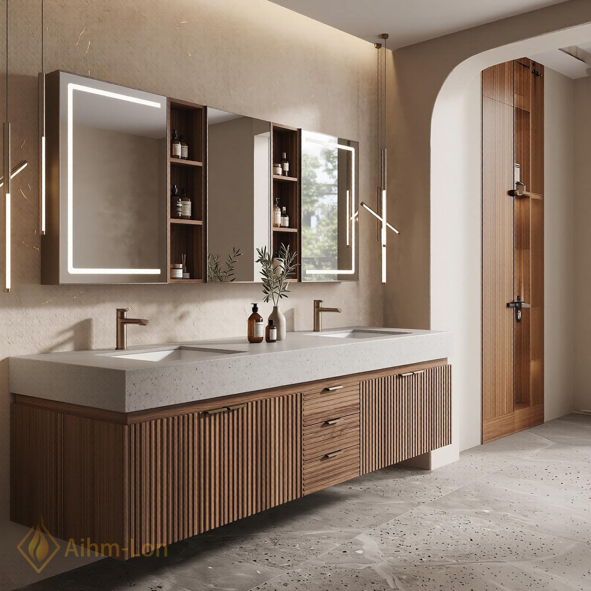 76''-96'' Double Bathroom Vanity with Sink Floating Vanity Vertical Slats Vertical Slat