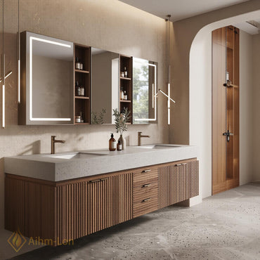 76''-96'' Double Bathroom Vanity with Sink Floating Vanity Vertical Slats Vertical Slat