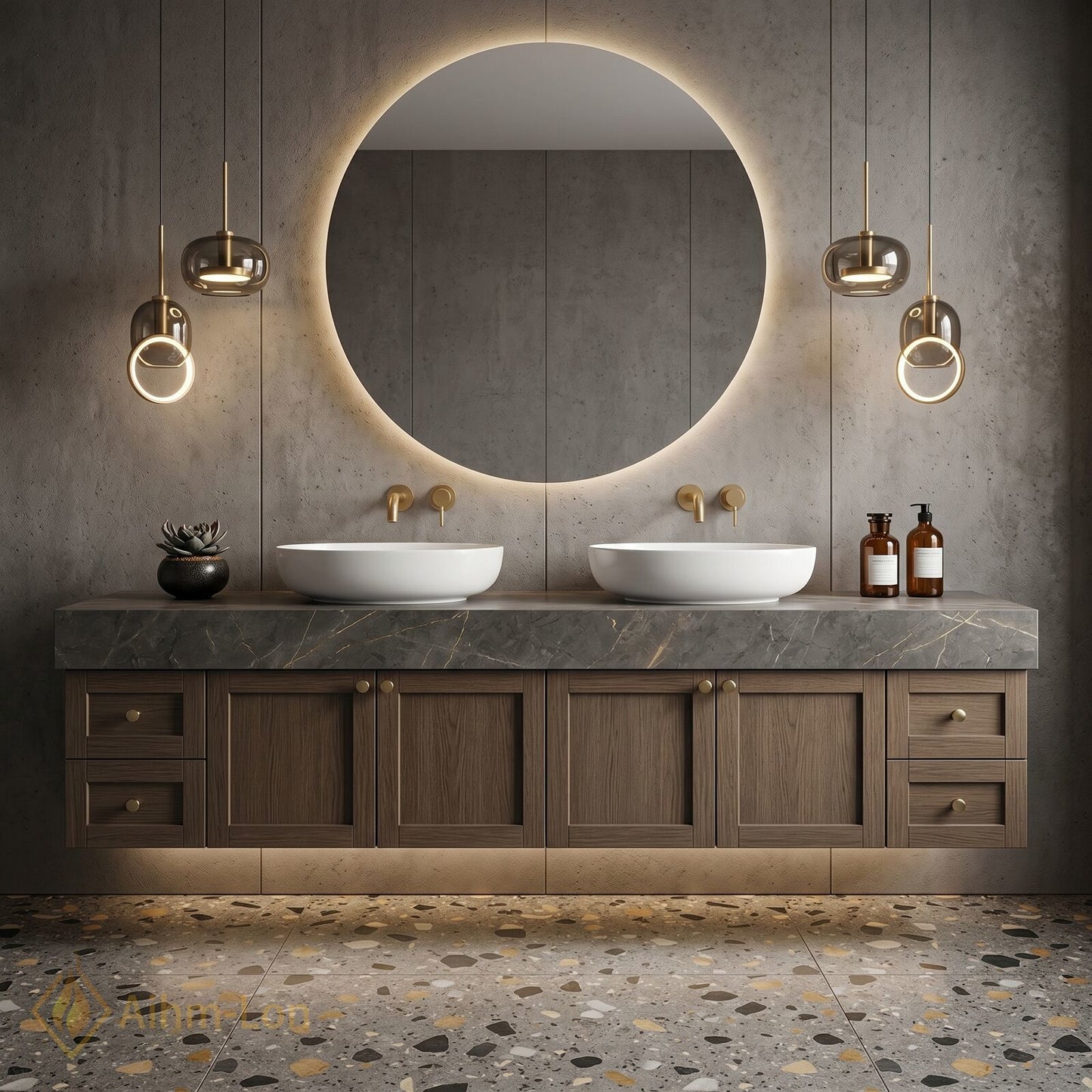 76''-96'' Double Bathroom Vanity with Sink Wall-Mounted Wall-Mount Modern Sleek Silhouette Dark