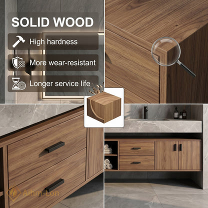 60''-96'' Double Bathroom Vanity with Sink Floating Storage Drawers Large Marble Modern