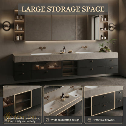 78''-96'' Bathroom Vanity with Sink Floating Vanity Concrete Wall Mounted Minimalist Matte