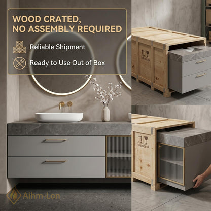 60''-96'' Double Bathroom Vanity with Sink Modern Glass Doors Drawers Countertop Dual