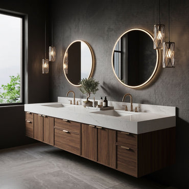 70''-96'' Modern Bathroom Vanity with Sink Double Sink Walnut Wood Marble Floating Cabinet