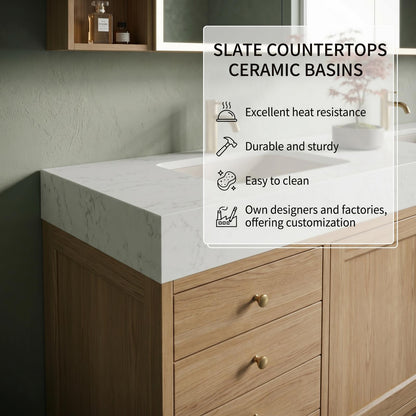 70''-96'' Modern Bathroom Vanity with Sink Double Sink Clean Linen Oak Paneling Drawers Cabinet
