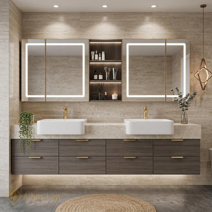 78''-96'' Double Bathroom Vanity with Sink Floating Vanity Wood Grain Finish Dark