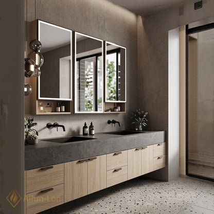 60''-96'' Double Bathroom Vanity with Sink Dark Taupe Finish Grooved Doors