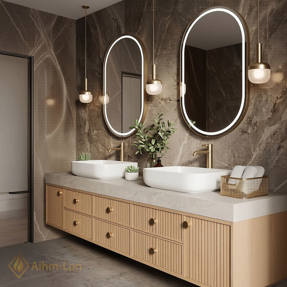 78''-96'' Double Bathroom Vanity with Sink Slatted Front Spacious Counter Cabinet