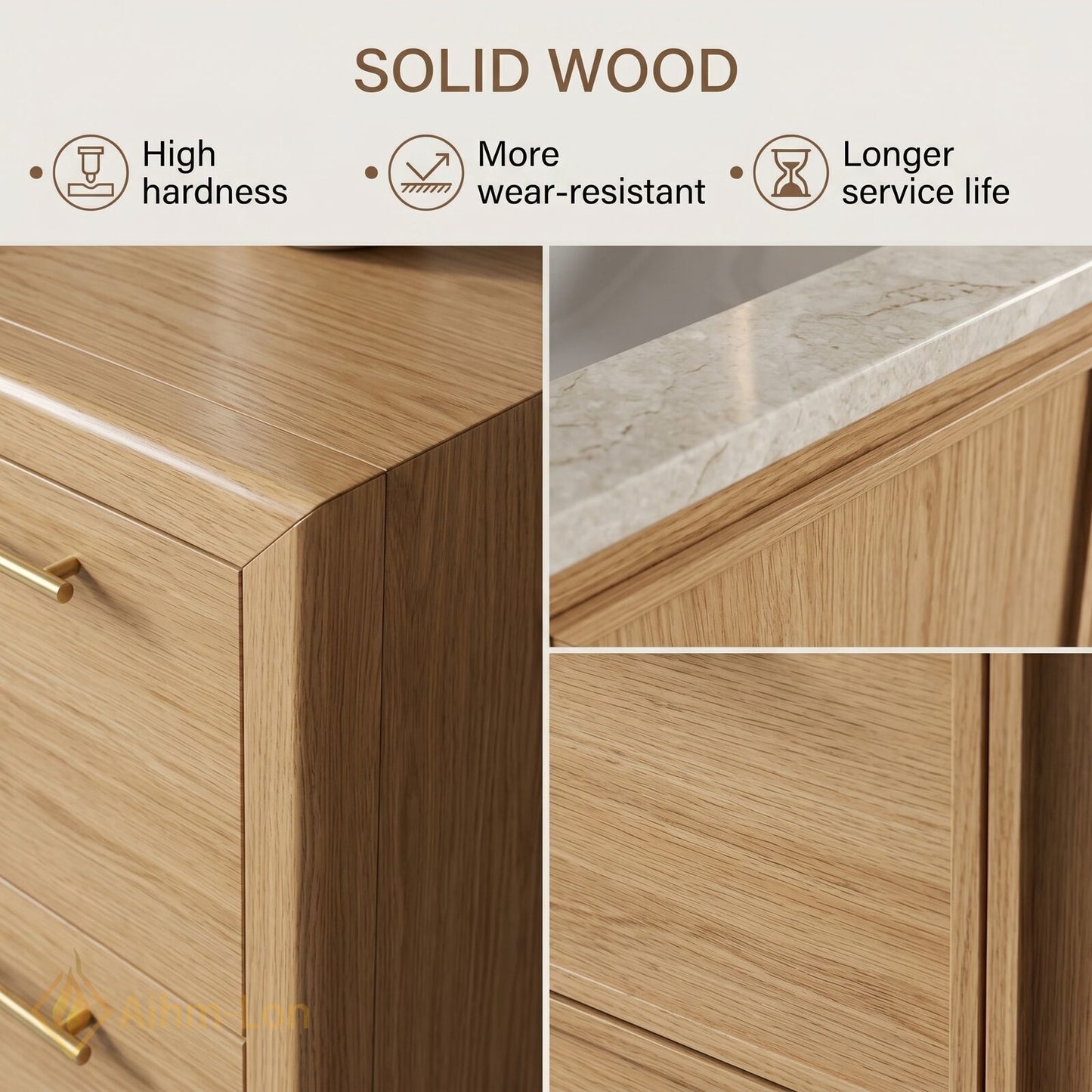 72''-96'' Double Bathroom Vanity with Sink Floating Drawers Wood Grain Finish Marble