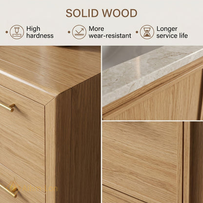 72''-96'' Double Bathroom Vanity with Sink Floating Drawers Wood Grain Finish Marble
