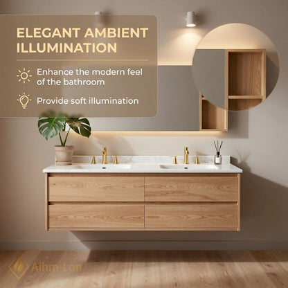 60''-96'' Modern Bathroom Vanity with Sink Floating Marble Wooden Frame Anti-Fog Mirror