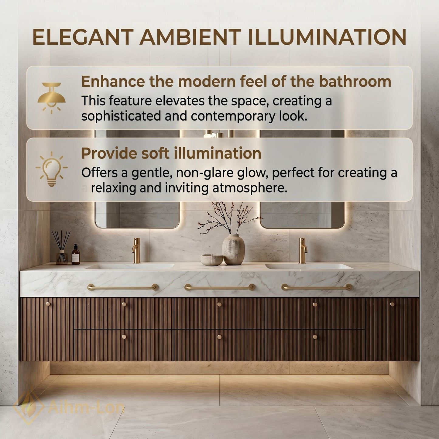 70''-96'' Double Bathroom Vanity with Sink Modern Stone-Top Fluted Panels Marble Sleek