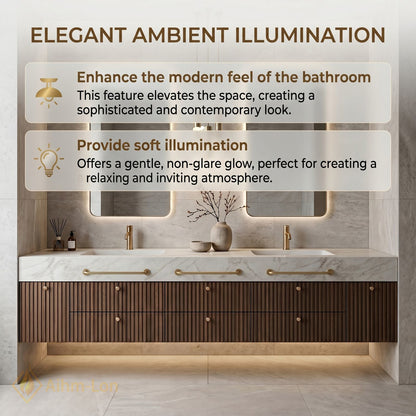 70''-96'' Double Bathroom Vanity with Sink Modern Stone-Top Fluted Panels Marble Sleek