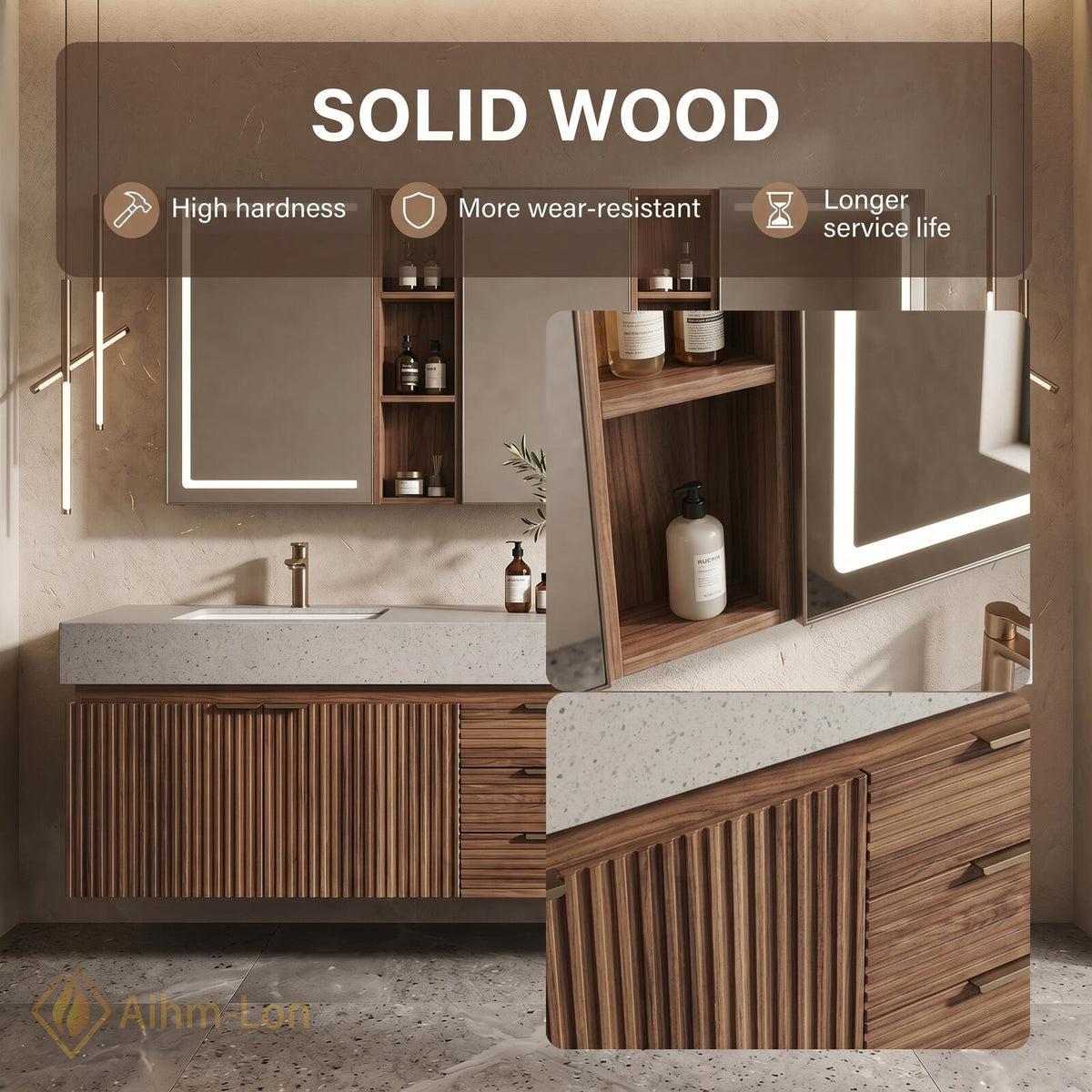 76''-96'' Double Bathroom Vanity with Sink Floating Vanity Vertical Slats Vertical Slat
