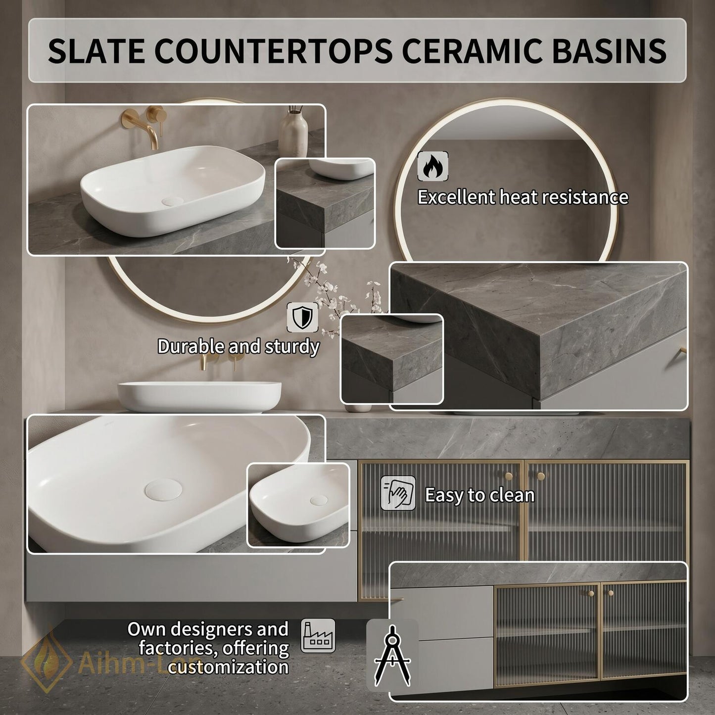 60''-96'' Double Bathroom Vanity with Sink Modern Glass Doors Drawers Countertop Dual