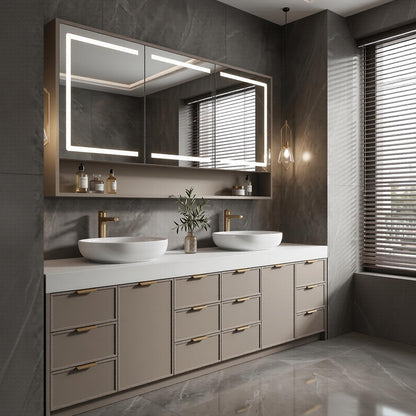 78''-96'' Modern Bathroom Vanity with Sink Double Sink Grey Matte Gold Hardware Cabinet