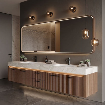 70''-96'' Modern Bathroom Vanity with Sink Double Sink Floating Wood Grain Storage Drawers