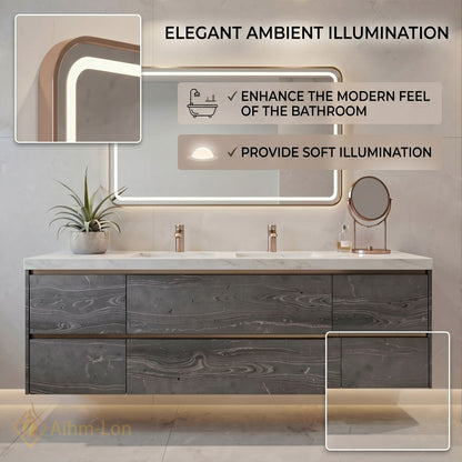60''-96'' Floating Bathroom Vanity with Sink Charcoal Grey Marble-Style Drawers Cabinet