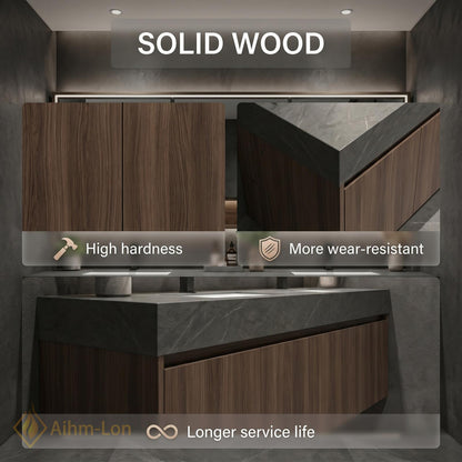 60''-96'' Modern Bathroom Vanity with Sink Floating Dark Walnut Stone Solid Wood Drawers