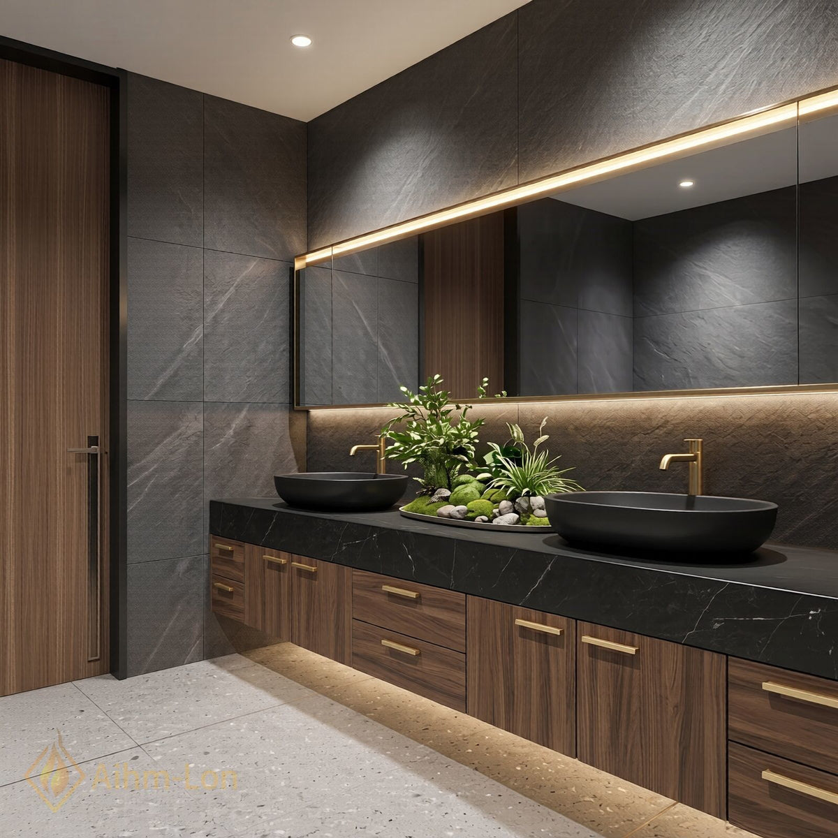 78''-96'' Double Bathroom Vanity with Sink Dark Wood Finish Drawer Storage