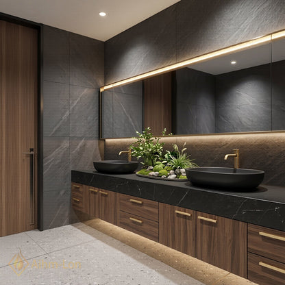 78''-96'' Double Bathroom Vanity with Sink Dark Wood Finish Drawer Storage