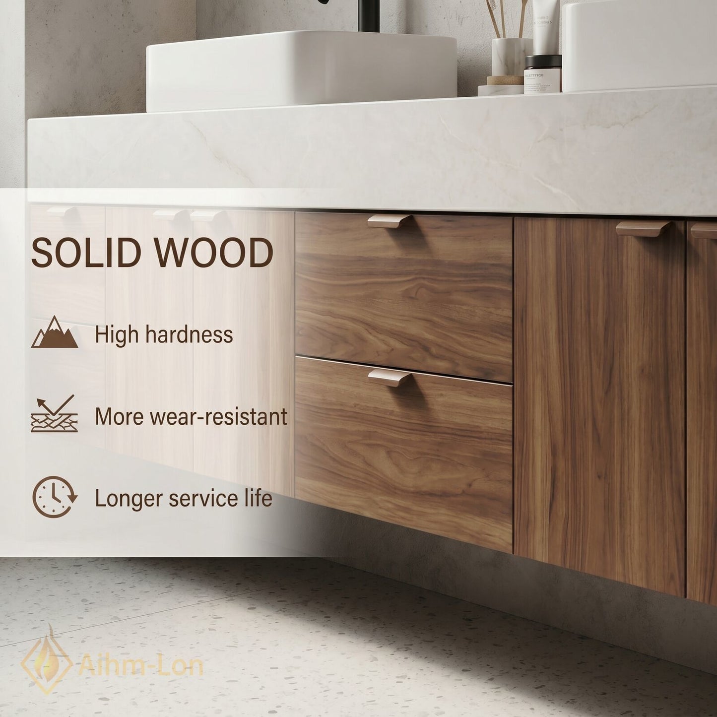 76''-96'' Double Bathroom Vanity with Sink Floating Wood-Grain Grained Panels Marble Patterned