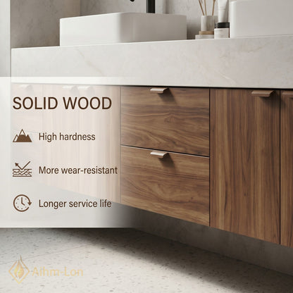 76''-96'' Double Bathroom Vanity with Sink Floating Wood-Grain Grained Panels Marble Patterned
