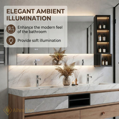60''-96'' Floating Bathroom Vanity with Sink Wood Framed Marble Patterned Mirror Cabinet