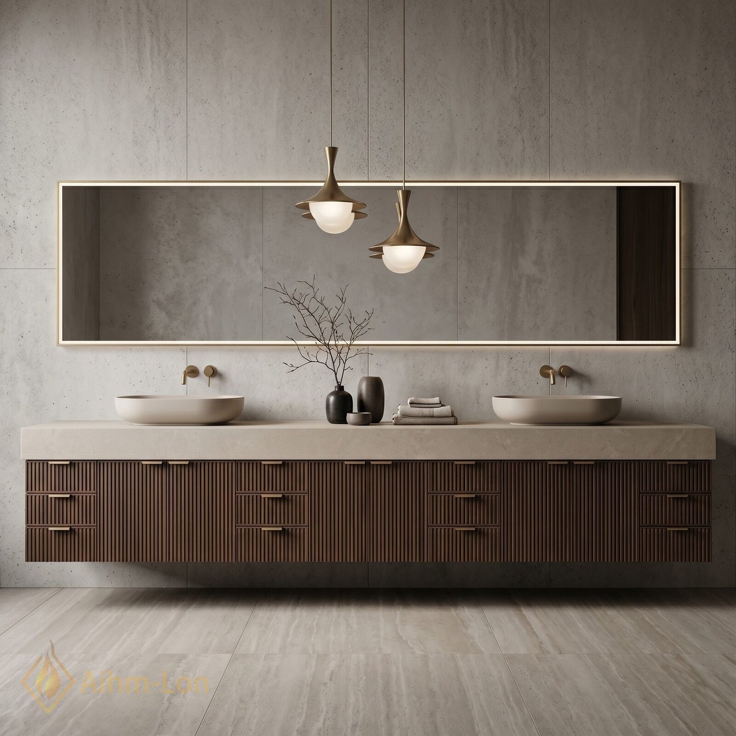 88''-96'' Double Bathroom Vanity with Sink Floating Modern Solid-Wood Stone-Top Storage Drawers
