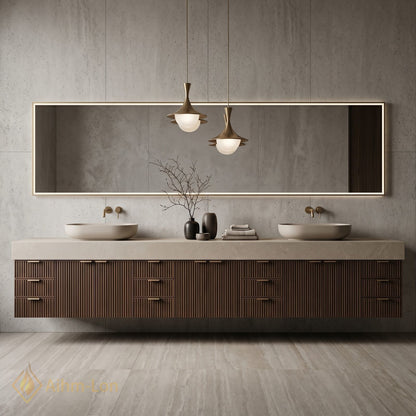 88''-96'' Double Bathroom Vanity with Sink Floating Modern Solid-Wood Stone-Top Storage Drawers
