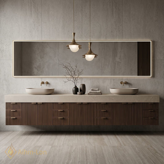 88''-96'' Double Bathroom Vanity with Sink Floating Modern Solid-Wood Stone-Top Storage Drawers