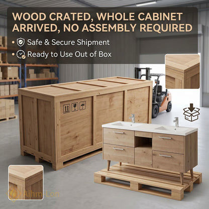 60''-96'' Spacious Bathroom Vanity with Sink Double Sink Natural Wood Grain Open Center
