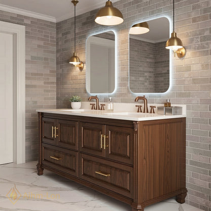 70''-96'' Modern Bathroom Vanity with Sink Dark Wood Rectangular Base Gold Drawers