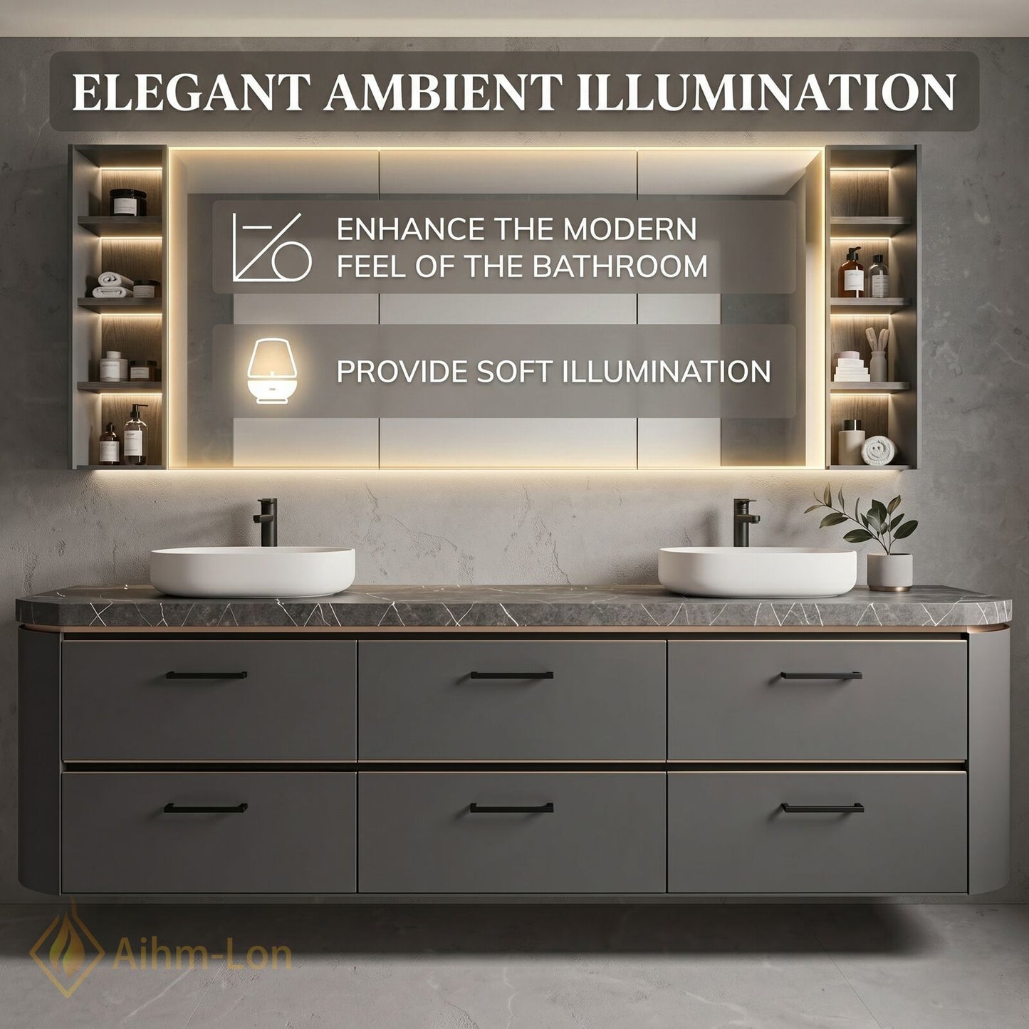 60''-96'' Floating Bathroom Vanity with Sink Wide Countertop Matte Grey Spacious Drawer