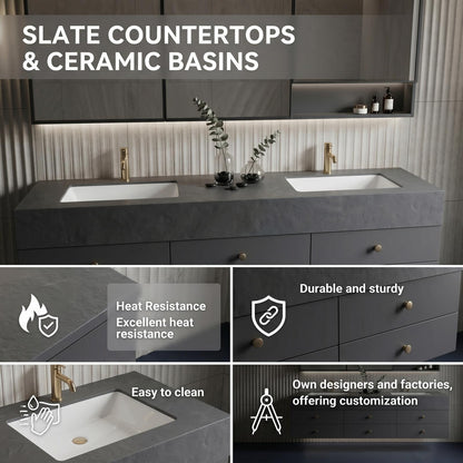 60''-96'' Modern Bathroom Vanity with Sink Double Sink Dark Slate Geometric Drawers Cabinet