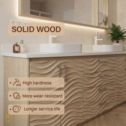 60''-96'' Wavy Bathroom Vanity with Sink Relief Panels White Finish Mirror Cabinet