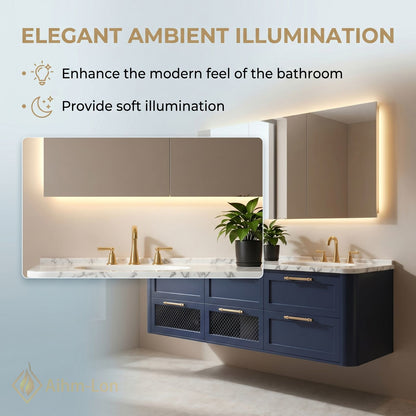 60''-96'' Floating Bathroom Vanity with Sink Deep Blue Marble Patterned Mesh Door Cabinet