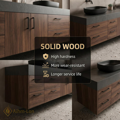 72''-96'' Double Bathroom Vanity with Sink Dark-Walnut Modern Floating Open Drawer
