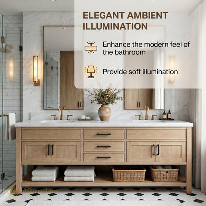 60''-96'' Double Bathroom Vanity with Sink Marble Top Solid Wood Six Drawers Glass Doors Cabinet