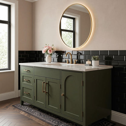 52''-64'' Modern Bathroom Vanity with Sink Single Olive Green Solid Wood Drawers Cabinet