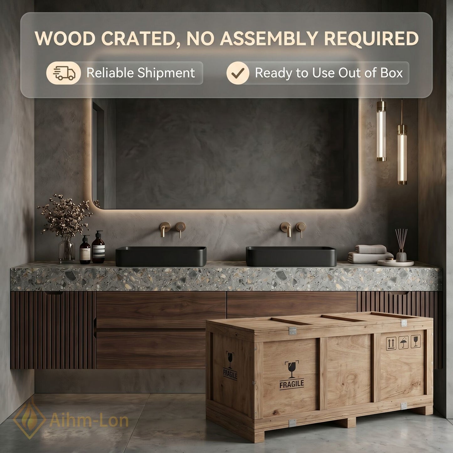 60''-96'' Double Bathroom Vanity with Sink Modern Vanities Narrow Vertical Slats Large