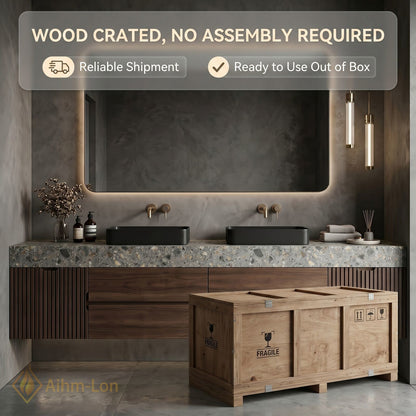 60''-96'' Double Bathroom Vanity with Sink Modern Vanities Narrow Vertical Slats Large
