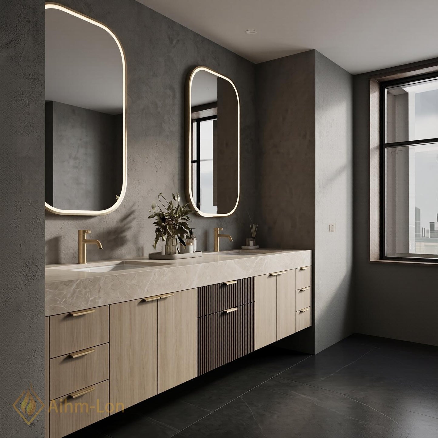 74''-96'' Double Bathroom Vanity with Sink Modern Floating Slatted-Panel Drawers Storage