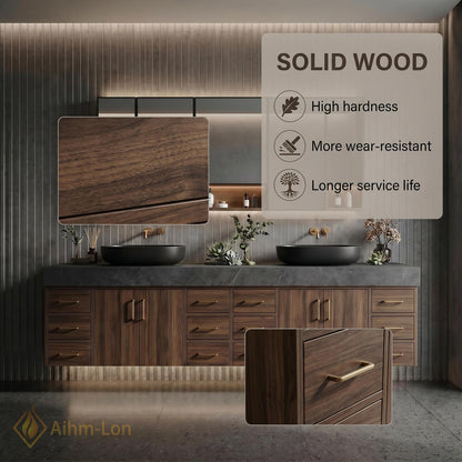 78''-96'' Double Bathroom Vanity with Sink Floating Double Dark Wood Finish Open