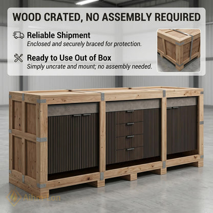 70''-96'' Double Bathroom Vanity with Sink Vertical Slatted Panels Central Drawer Storage