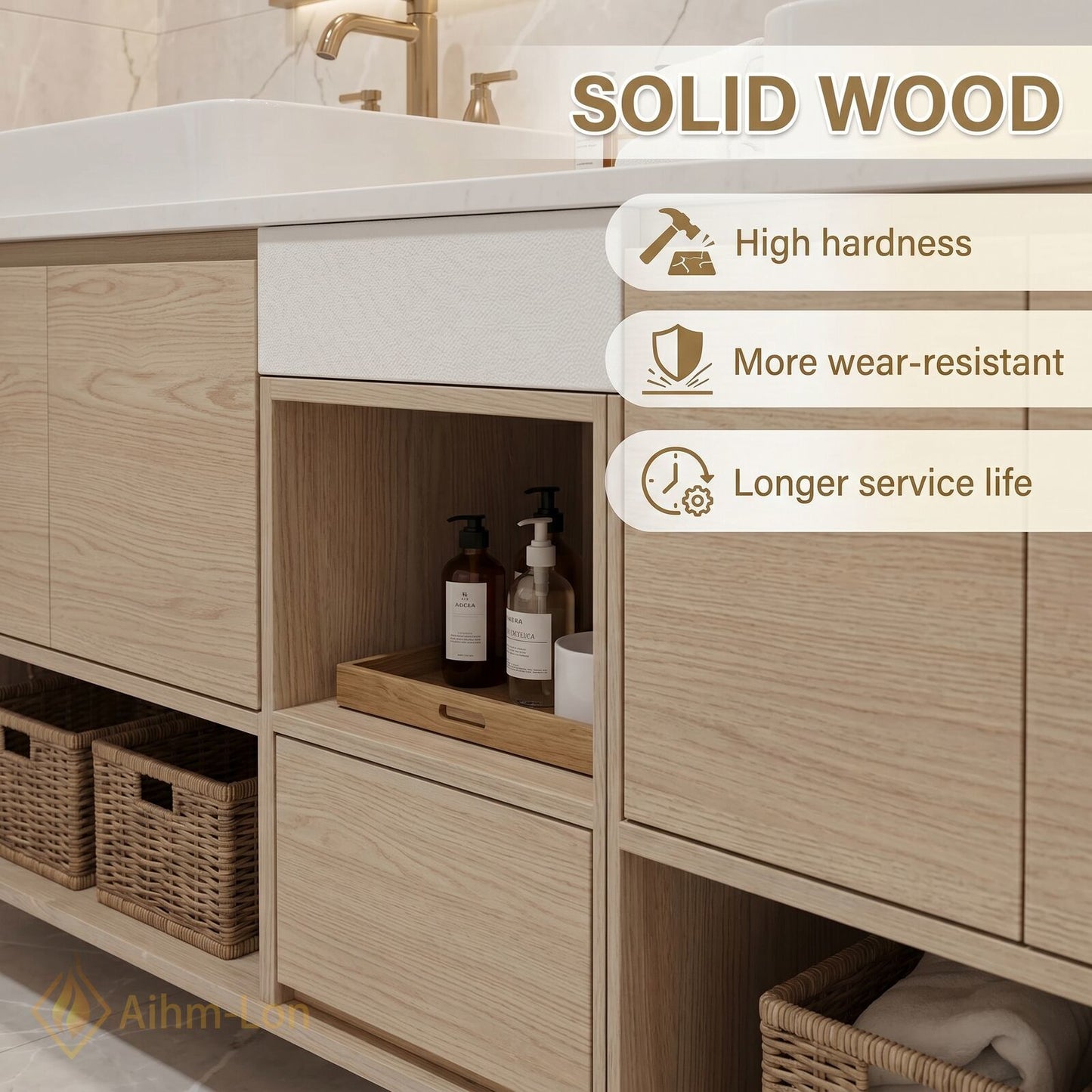 70''-96'' Double Bathroom Vanity with Sink Rectangular Basin Soft Close Doors Open Storage Cabinet