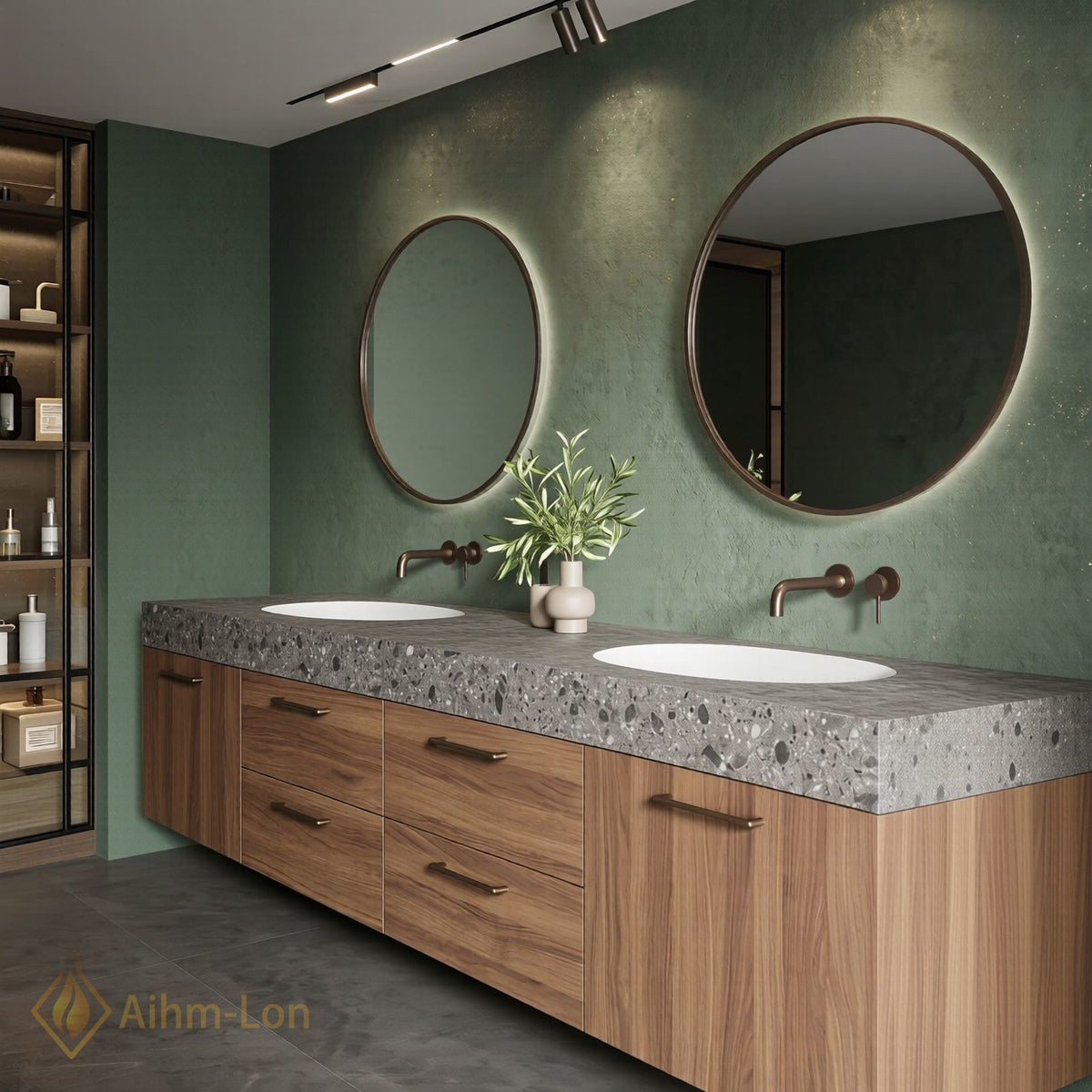 60''-96'' Double Bathroom Vanity with Sink Terrazzo Top Wood Grain Drawers